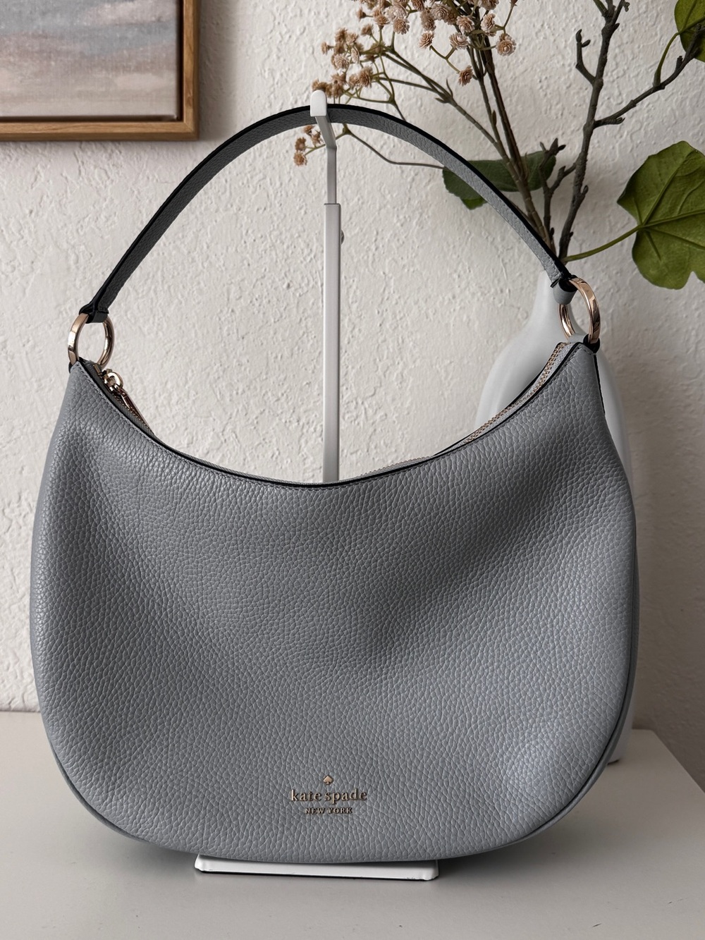 kate spade light gray pebbled leather hobo bag